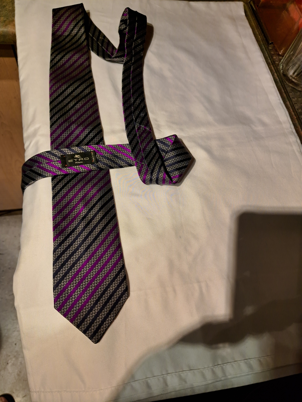 ETRO Purple and Black Striped Silk Tie